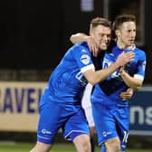 Dungannon Swifts’ Michael Carville celebrates his goal