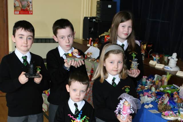 Pupile from All Saints Primary  School wait to htie Easter Eggs judged. BT15-001JM.