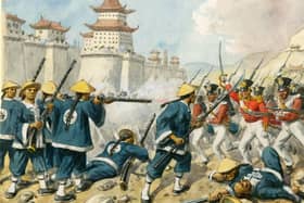 The 98th Regiment of Foot at the attack on Chin-Kiang-Foo (Zhenjiang), 21 July 1842, effecting the defeat of the Manchu government. Watercolour by military illustrator Richard Simkin (1840–1926). Picture: Wikimedia Commons