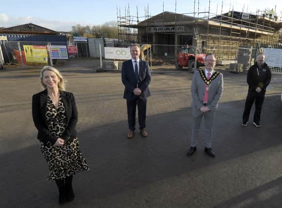Work has commenced this month for a new state-of-the-art Lough Neagh Rescue Centre at Kinnego Marina. Pictured left to right: Vice Chair of SOAR ABC, Roisin McAliskey, Chair of SOAR ABC, Councillor Kyle Savage, Lord Mayor of Armagh City, Banbridge and Craigavon, Councillor Kevin Savage and Manus Lappin from Lough Neagh Rescue.