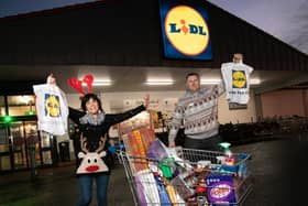 Pictured completing the dash in Craigavon is Anita McGibbon who bagged an incredible £128 worth of festive food.