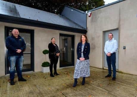 Ballymena based business, JB Doors Systems, have benefitted from a grant to create a new office space and complete an extension of their existing workshop. Pictured ared: L-R) Chris Reid (Operations Manager), Caroline O'Hara (Accounts Executive), Helen McCormack (Managing Director) and John McCormack (Managing Director).