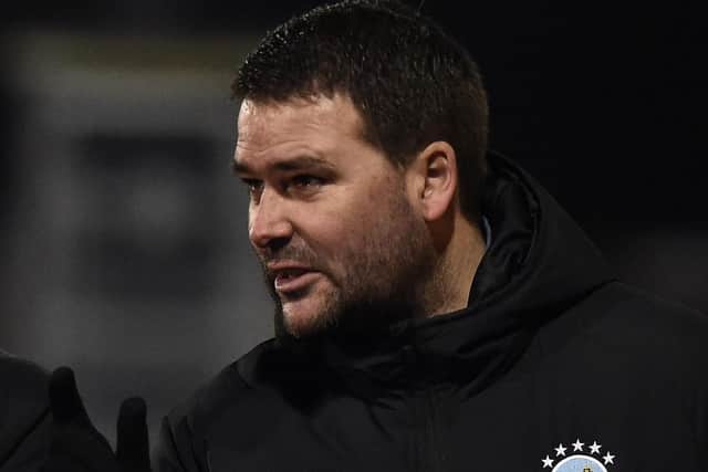 Linfield boss David Healy at Mourneview Park for the game against Glenavon. Pic by Pacemaker.