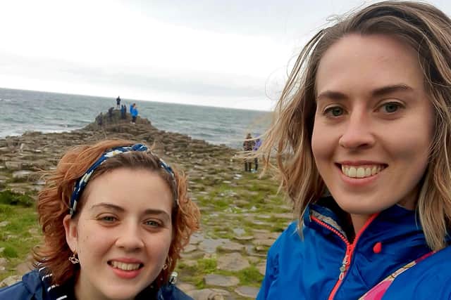 Chloe is pictured with her sister Shannon at the Giant's Causeway.