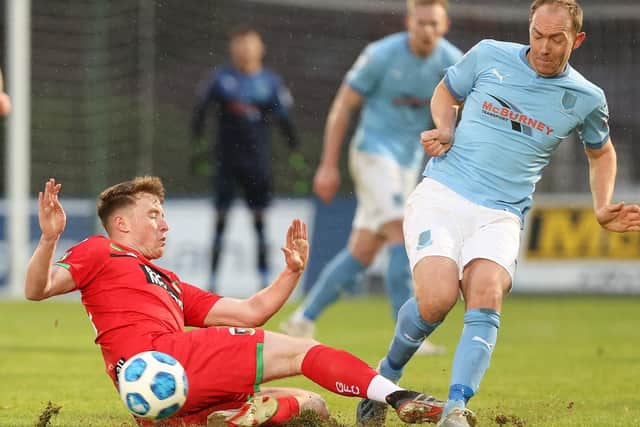 Ballymena United's Ross Redman (right). Pic by Pacemaker.