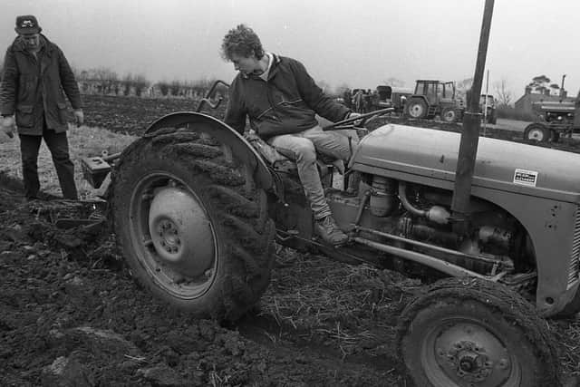 Clean cut: 17-year-old Andrew Percy from Randalstown, Co Antrim, competes in the beginners class during the Drummaul Ploughing Society's annual event at Gracehill, Co Antrim, in December 1988. Picture: Farming Life archives