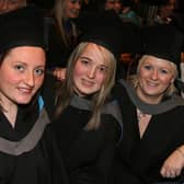 Joanne Moore, Jill Scott and Hayley Vance, wait to collect their Foundation Science Degree  in Travel & Tourism Management at the North West Regional College annual Graduation ceremony held in The Millennium Forum.(0901T01)