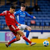 Ben Guy helping Portadown to victory over Glenavon on his sole Irish League appearance this season. Pic by Pacemaker.