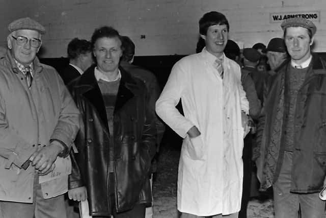 Pictured are Jim Wilson, S W Hutchinson, Malcolm McLean and William Burns at the Royal Agricultural cattle and pig events at Balmoral in October 1987. Pictures: Eddie Harvey/Farming Life archives