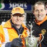 Jackie Glover with former Carrick manager, Gary Haveron. Pic Carrick Rangers.