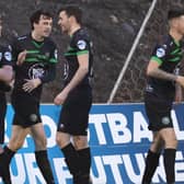 Warrenpoint Town celebrate during success over Portadown by 2-0 at Shamrock Park. Pic by Pacemaker.