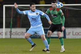 Alan O'Sullivan (left) on duty for Warrenpoint Town. Pic by Pacemaker.