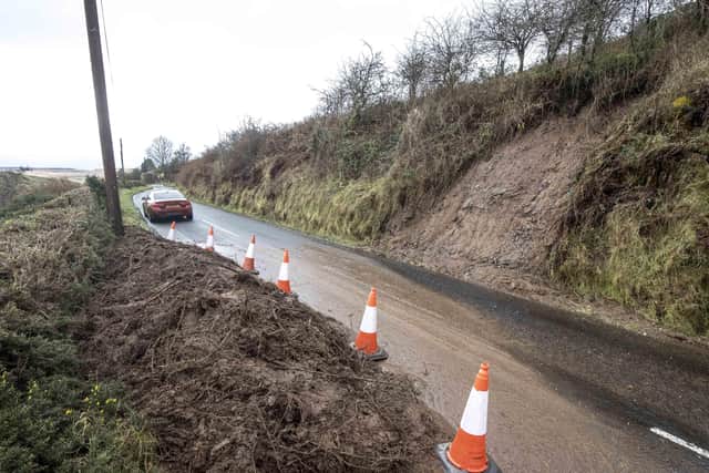 The landslide closed the road for a time. Pic Steven McAuley/McAuley Multimedia