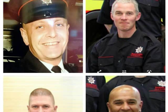 Retired Firefighters: clockwise left: Richard Dawson, Derek Quinn, David Brown and  Mukesh Chada.