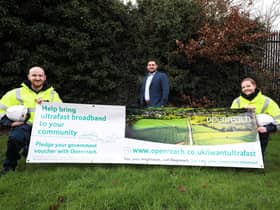 Michael Gaw, CFP lead at Openreach Northern Ireland, with  Leanne Watson and Matthew Murray, build team members.