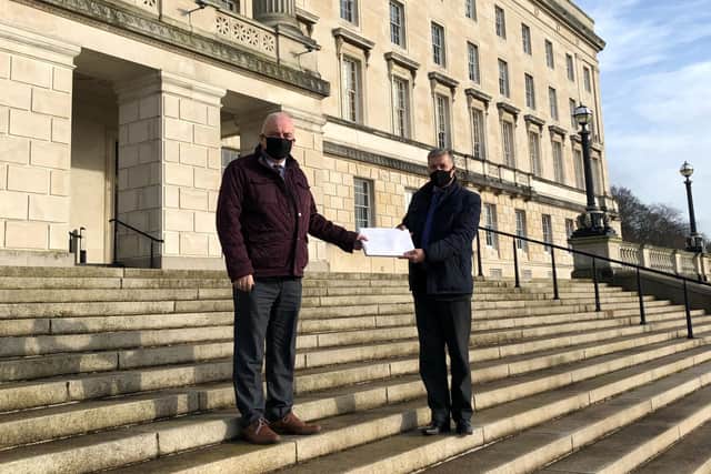 Trevor Clarke MLA and Paul Girvan MP delivered the letters of support to  the Department for Infrastructure's Permanent Secretary.