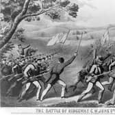 This print shows Fenian Brotherhood (Irish American) troops under the command of Colonel John O'Neill charging the retreating Queen's Own Rifles of Canada commanded by Colonel A. Booker at Ridgeway, Ontario, during the Fenian invasion of Canada. Picture: Picryl.com