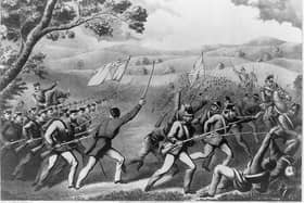 This print shows Fenian Brotherhood (Irish American) troops under the command of Colonel John O'Neill charging the retreating Queen's Own Rifles of Canada commanded by Colonel A. Booker at Ridgeway, Ontario, during the Fenian invasion of Canada. Picture: Picryl.com