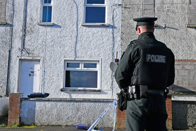 Alan Lewis - PhotopressBelfast.co.uk        10-2-2021
A police officer at the scene of what the PSNI have described as a â€œsuspicious deathâ€ at a house at Carrickdale Gardens off the Tandragee Road in Portadown, County Armagh.
The woman, in her late twenties, who has died has been named locally as Kerrie King who came originally from Scotland.