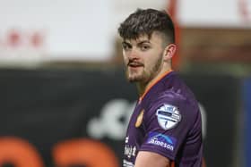 Lee Bonis following his equaliser on Tuesday for Portadown against Larne. Pic by Pacemaker.