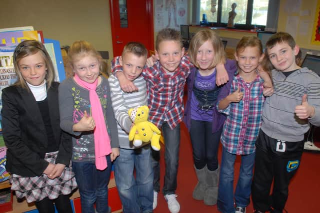 Some Primary 6 and 7 pupils at the Larne and Inver Primary School Children in Need Day. INLT 47-354-PR
