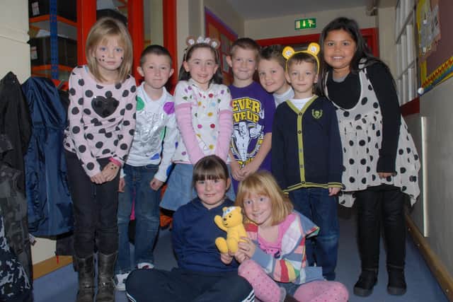 P4 pupils at the Larne and Inver Primary School Children in Need Day . INLT 47-356-PR