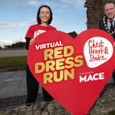 Tara Currie from NI Chest Heart & Stroke with Chair of Mid Ulster District Council, Councillor Cathal Mallaghan.