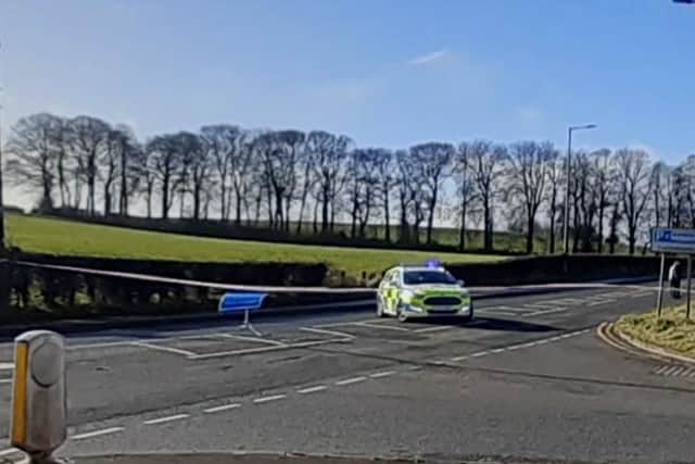 Police car at the Castledawson Road, Magherafelt, earlier today.