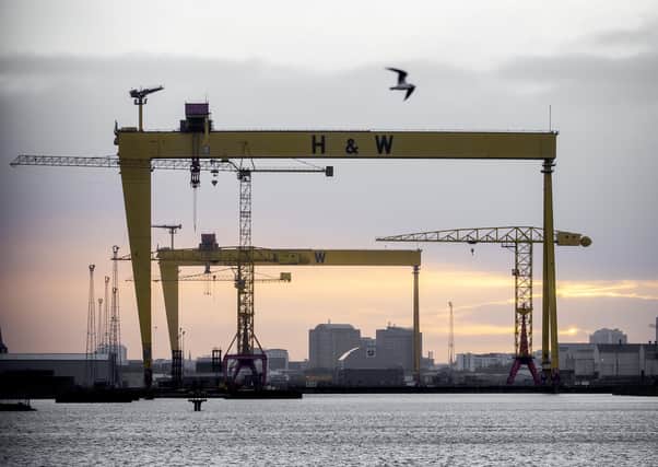 Sunset over the Harland and Wolff cranes in Belfast