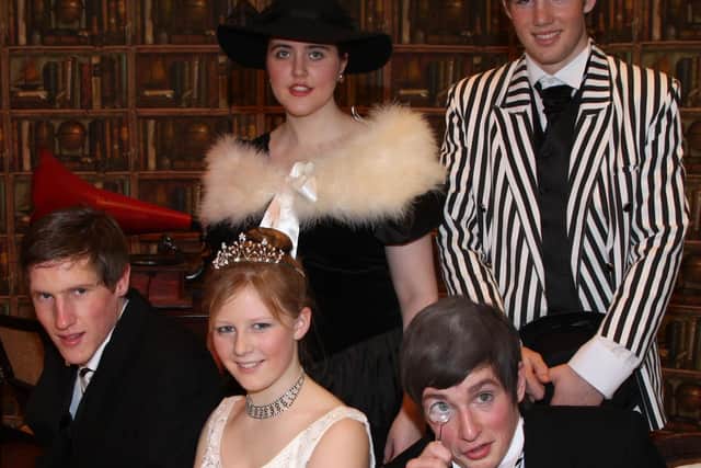 Students who played the leading roles in the Slemish College production of My Fair Lady. Included are Aaron Lemon (Henry Higgins), Nicki Tweed (Eliza Doolittle), Cavan Clarke (Col. Pickering), Grace Jamison (Mrs Eynsford-Hill) and Richard Tuff (Freddie Eynsford-Hill). BT51-102JC