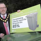 Lord Mayor, Cllr Kevin Savage with the results of the bin consultation. ©Edward Byrne Photography