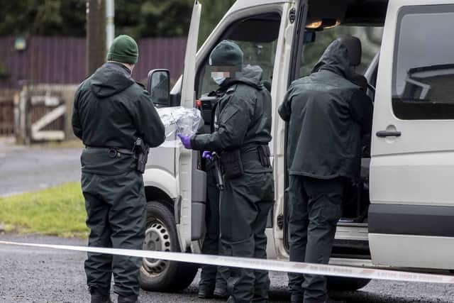 Police carry out a search at the scene of a shooting on the Knockmore Road in Mosside near Ballymoney. The shooting happened on Monday evening where one man was hit a number of times after he was shot at the front door of a property.Picture Steven McAuley/McAuley Multimedia