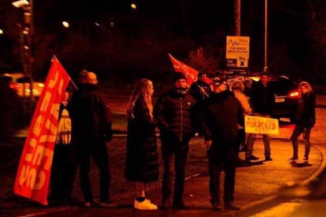 Protest at Portadown Health Centre.
