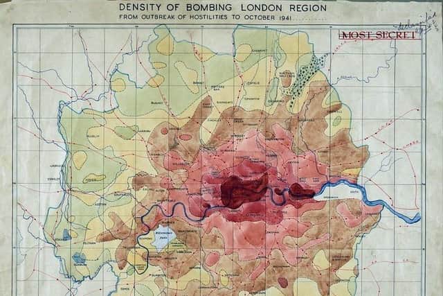 Map of the density of bombing, London region, to October 1941 (HO193/45). Picture: The National Archives UK