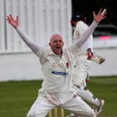 Strabane's Peter Gillespie celebrates claiming another wicket. Picture courtesy Barry Chambers