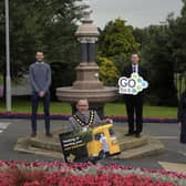 Lord Mayor Councillor Kevin Savage with Cara Dallat (CIDO), Samuel Marshall (Banbridge Enterprise Centre), Fiona Quinn and Dermot Hicks (Armagh Enterprise Agency) pictured at Banbridge Civic Building at the launch of "Go For It" programme, ©Edward Byrne Photography