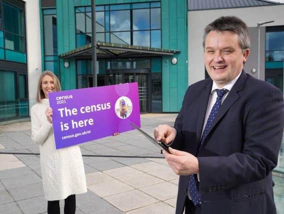 Dr David Marshall and Louise Clarke from NISRA launching the Census.