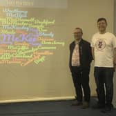 Anne Johnston and Martin McDowell, North of Ireland Family History Society and  local historian David Hume at the launch of the project in 2019.