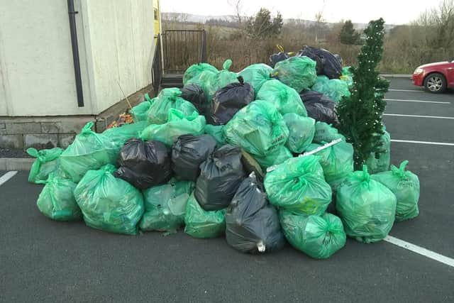 Pictured are the 100 bags of rubbish collected during a Big Spring Clean organised by Carntogher Community Association recently.
