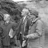 Judging of silage on the farm of Dunleath Estates, Ballywalter, Co Down, in February 1982, which was to go into the final of the British Grassland Society's UK competition. The judges were Mr Alan Kyle, the winner in 1981, Mr Ken Nelson of ICI, and Mrs Alan Edwards, East of Scotland Agricultural College. Picture: Farming Life archives