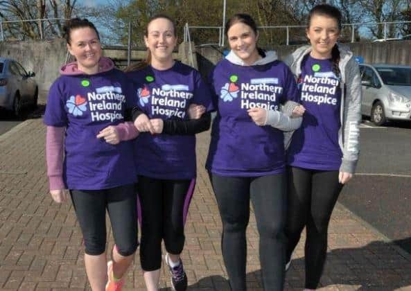 Stepping out on the Larne Hospice Walk in 2016 are, Kathy Godfrey, Jackie McFerran, Lynsey Richmond and Sarah Barnes.
