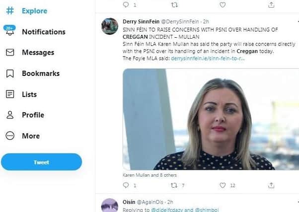 The Sinn Fein tweet complaining about police behaviour