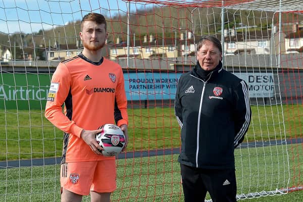 Derry City goalkeeper Nathan Gartside and goalkeeping coach Declan McIntyre. Picture courtesy George Sweeney
