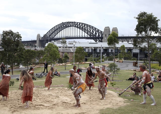 Traditional Aboriginal dancers perform a ceremony on Australia Day in Sydney, Australia, in January 2016. Australia Day is the anniversary of the arrival and landing of the First Fleet of convict ships from Great Britain, and the raising of the Union Jack at Sydney Cove by Captain Arthur Phillip, on January 26, 1788. Picture: AP Photo/Rob Griffith