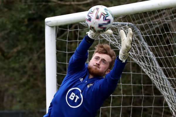 Northern Ireland goalkeeper Nathan Gartside in action during Monday's training session, at Stormont. Picture by William Cherry/Presseye