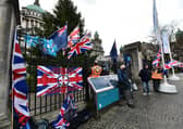 Union F lag protests in Belfast on the eighth anniversary of the 2012 protests last year