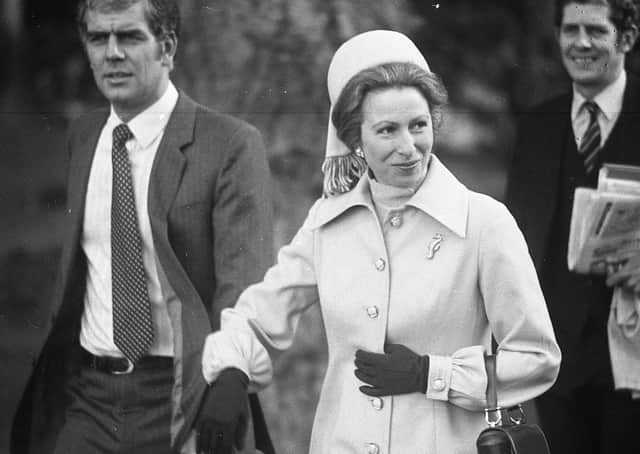 Princess Anne looking relaxed in powders blue, walks to the helicopter to leave Hillsborough in March 1982. Picture: Bob Hamilton/News Letter archives