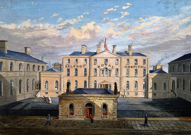 Belfast Royal Hospital in Frederick Street: the courtyard. Watercolour. Picture: Wellcome Trust (https://wellcome.org/press-release/thousands-years-visual-culture-made-free-through-wellcome-images)