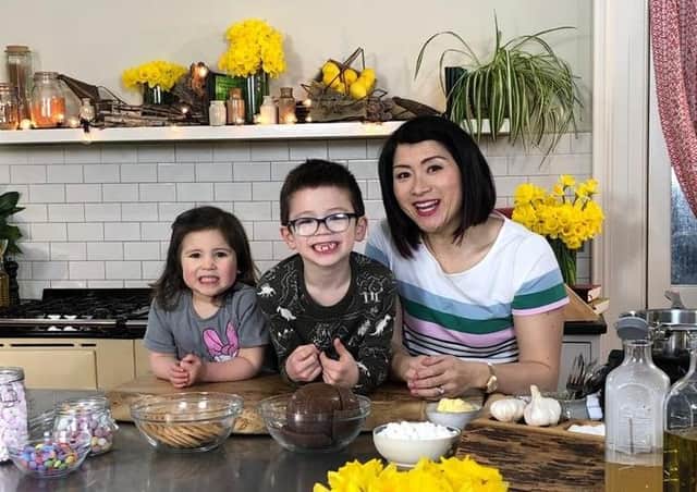 Suzie Lee with her children Zander and Odelia