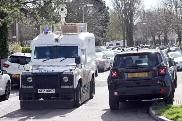 There was a strong PSNI presence monitoring the observance of Coronavirus restrictions at the funeral of Stacey Knell in Belfast today.

PICTURE BY STEPHEN DAVISON